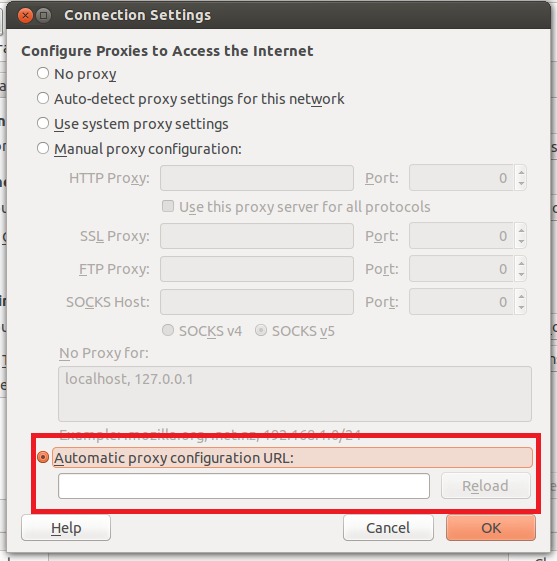 Connection settings in Firefox